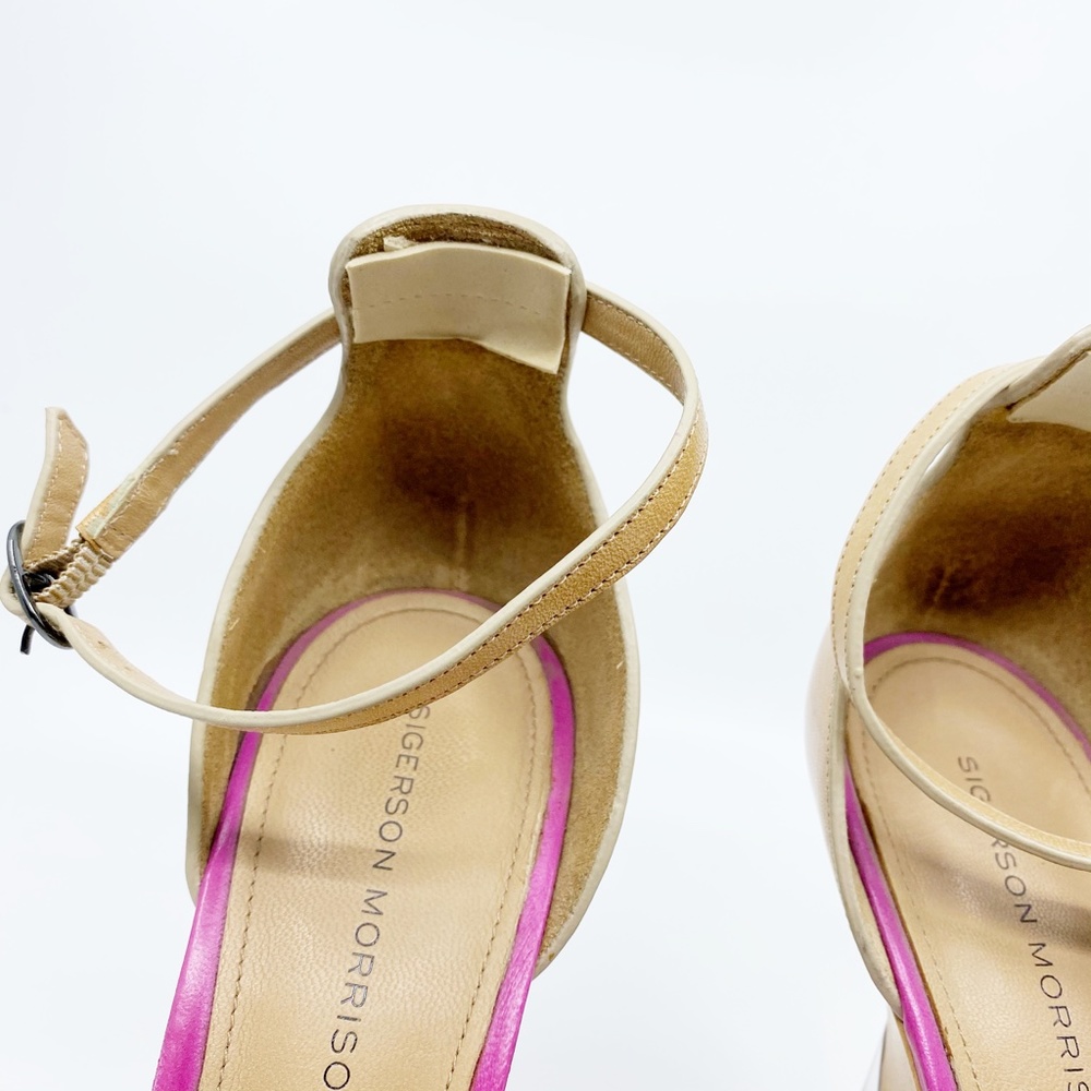 sigerson morrison • pink fuchsia haircalf tan dali lucite wedge heel sandals 9.5 - Picture 3 of 16